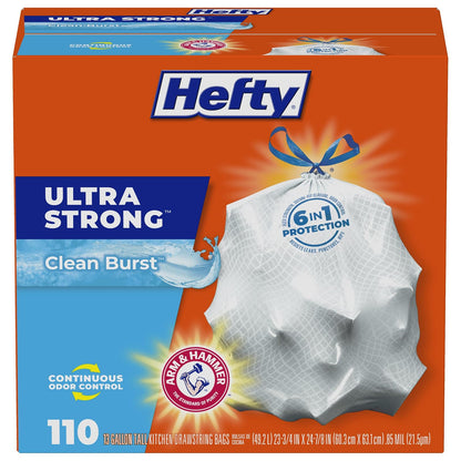 Hefty Bolsas de Basura Ultra Fuertes 13 Galones, Paquete de 110 - 110 Count (Pack of 1) - Clean Burst
