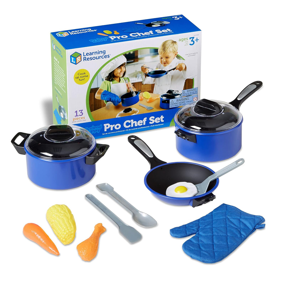 Learning Resources Pretend & Play Pro Chef Set , 13 Piezas, 3 años +, Juegos de Imitacion, Cocina Juguete, Set Cocina Juguete, Juegos de Cocina de Juguete