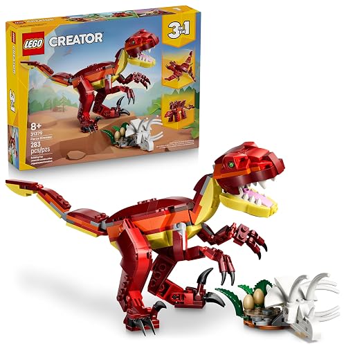 LEGO Creator “3 en 1” Dinosaurio Feroz – Juguete – Set con 3 Formas de Construirlo: Velocirraptor, Stegosaurus o Pterosaurio – Figuras para Peques a Partir de 8 Años – 31379