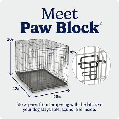 MidWest Homes for Pets Caja para perro iCrate de una y doble puerta mejorada, incluye sartén a prueba de fugas, pies protectores de suelo, panel divisor y nuevas características patentadas