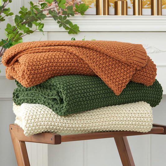 Longhui bedding - Cobija de punto trenzado grueso, ligera, 100 % algodón orgánico, para sofá, cama y guardería, estilo rústico, elegante y moderno, verde oliva, 129.54 x 160.02 cm, bolsa de lavado