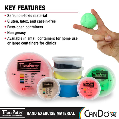 CanDo TheraPutty - Masilla de ejercicio de mano estándar para rehabilitación, ejercicios, terapia de manos, terapia ocupacional, fortalecimiento de manos, mejora las habilidades motoras, alivio del estrés
