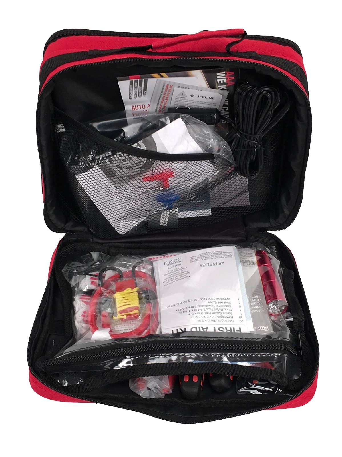 Lifeline 4388AAA AAA Excursion Road, 76-Piece Car Air Compressor, Jumper Cables, Flashlight and First Aid Kit