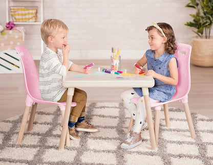 B. toys - Kid Century Modern, Juego de Mesa y sillas, Rosa Marfil | Incluye 1 mesa de manualidades y 2 sillas infantiles con patas de madera natural, en rosa y marfil, 3 años y +