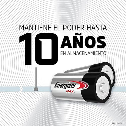 Energizer - Pilas Alcalinas C, MAX, 1.5V, Paquete de 2 | Vida útil hasta 10 años sin uso, para radios, linternas y juguetes tamaño C, diseño anti-fugas