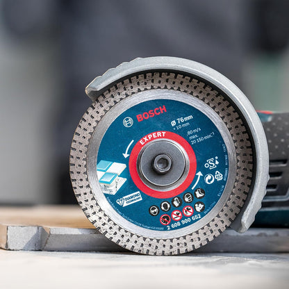 Bosch Disco diamantado EXPERT Hard Ceramic Ø76x1,5x10mm | Para azulejos de cerámica dura, piedra dura, Ø 76 mm, accesorio profesional Mini amoladora angular