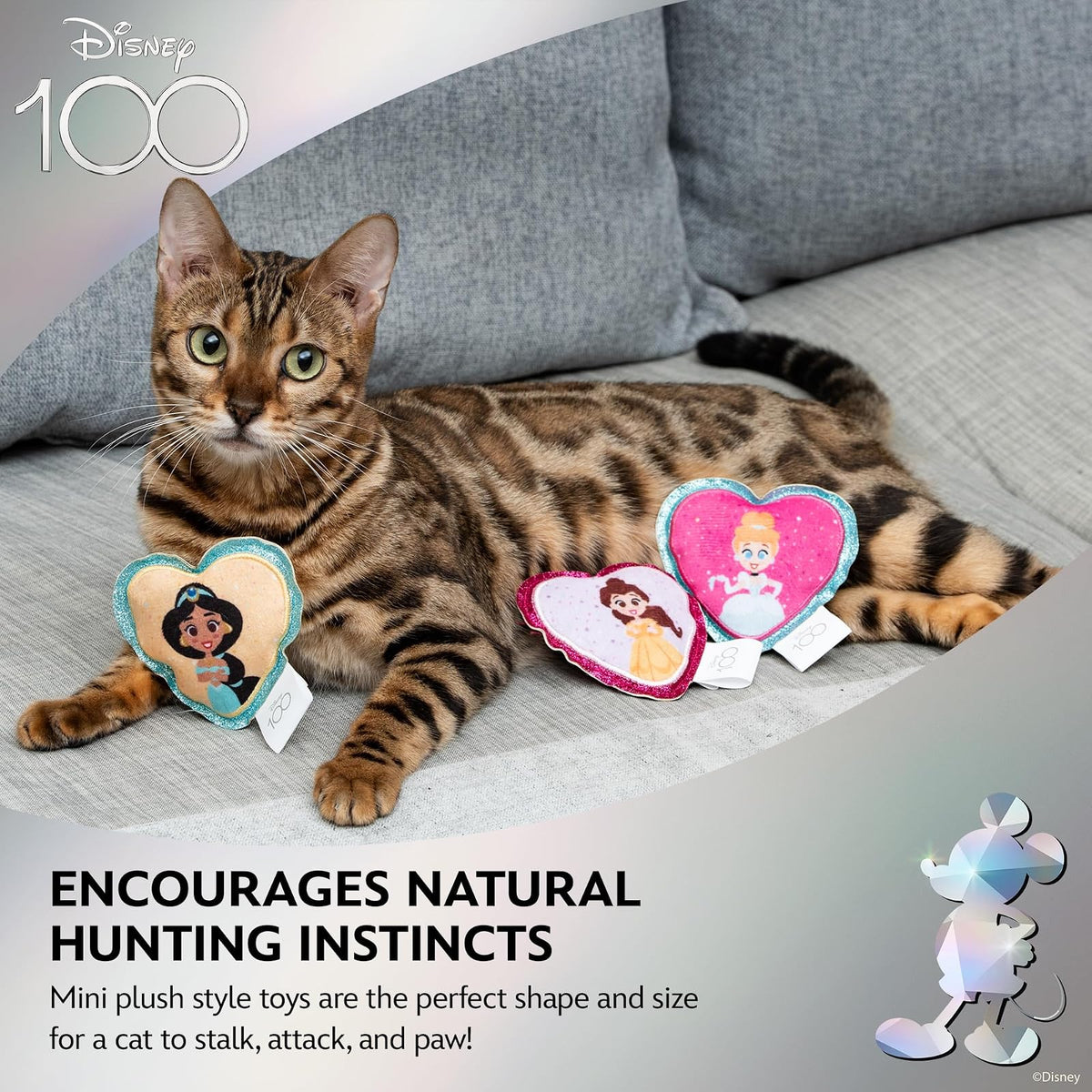 Disney for Pets - Juguetes de Princesa para Gatos de 3 Piezas con zacate gatera y Arruga, 4 Pulgadas | Juguetes y crujientes para Gatos | Juguetes de Peluche de zacate gatera para Gatos