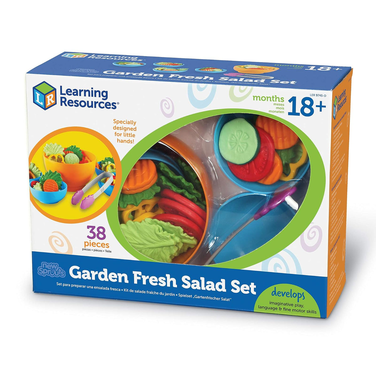 Learning Resources New Sprouts Garden Fresh Salad Set, Juguetes de Comida, Vegetales para Niños, Desarrolla Habilidades de Motricidad Fina, 38 Piezas, Edades 18+ Meses