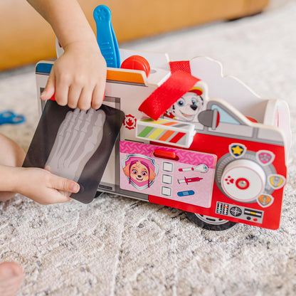Melissa & Doug Paw Patrol Vehículo EMT de Rescate de Marshall, Juguete de Madera (14 Piezas)