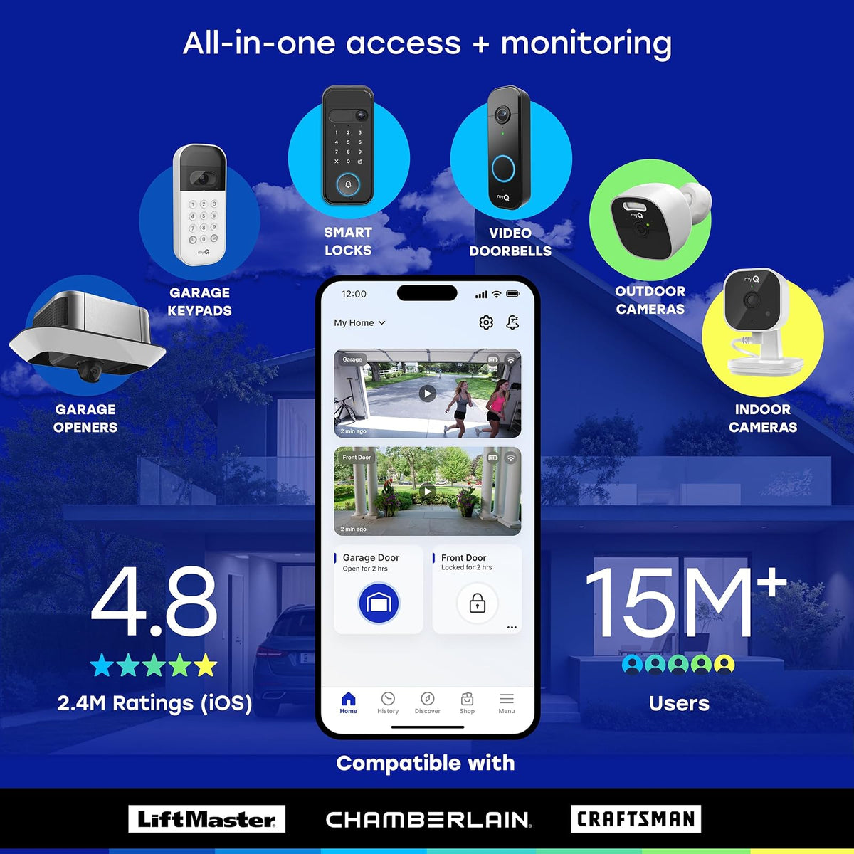 myQ Smart Garage Door - Teclado de vídeo con cámara Gran Angular, códigos Pin Personalizables y Control de Smartphone: Toma el Control de tu Acceso al cochera Funciona con abridores de Chamberlain,