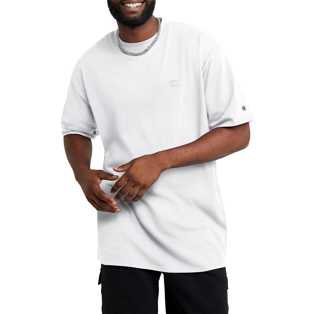 Champion LIFE Playera Cuello Redondo para Hombre - G Alto - Blanco - Logotipo C