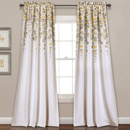 Lush Decor Cortinas Florales con Filtro de Luz, Azul Marino - 132.1An x 241.3Al cm (2 Paneles) - Amarillo - Gris