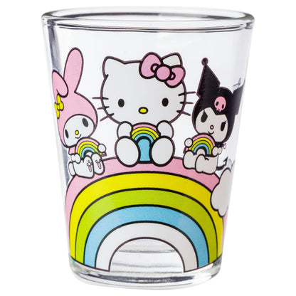 Silver Buffalo Sanrio Hello Kitty and Friends Rainbow con Badtz-Maru, My Melody, Cinnamoroll, Kuromi, Little individual Stars, Pochacco, Keroppi, Tuxedo Sam, Chococat, paquete de 4 mini anteojos, 1.5