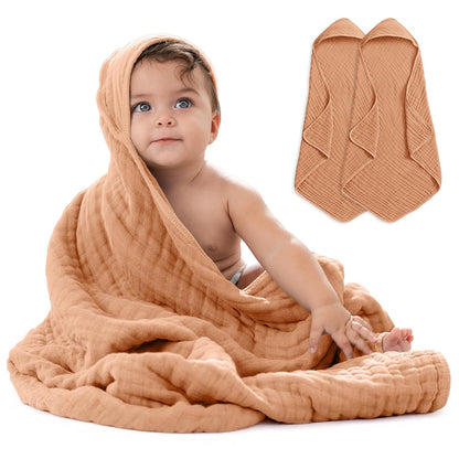 Comfy Cubs Toalla con Capucha para Bebé, Grande, 81 × 81 cm, Paquete de 1 | Azul Pacífico - 6 Capas Algodón Muselina 100% – Suave y Absorbente para Bebés, Niños y Niñas para la Hora del Baño - Caramelo - Paquete de 2 - Bebé