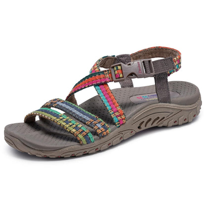 Skechers Reggae Sew Me Sandalia Boho para Mujer - 22.0 cm - Gris Topo Multi (Taupe Multi)