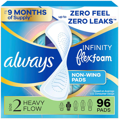 Always Infinity Size 2 Super Sanitary Pads Non-wings Unscented, 96 Count