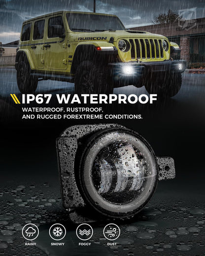 Xprite Ultra 300% luces antiniebla LED de 60 W con DRL compatibles con Jeep Wrangler JL JLU y 2020+ Gladiator JT, DOT, 6500K, Plug N Play, lámpara antiniebla de parachoques delantero con 2