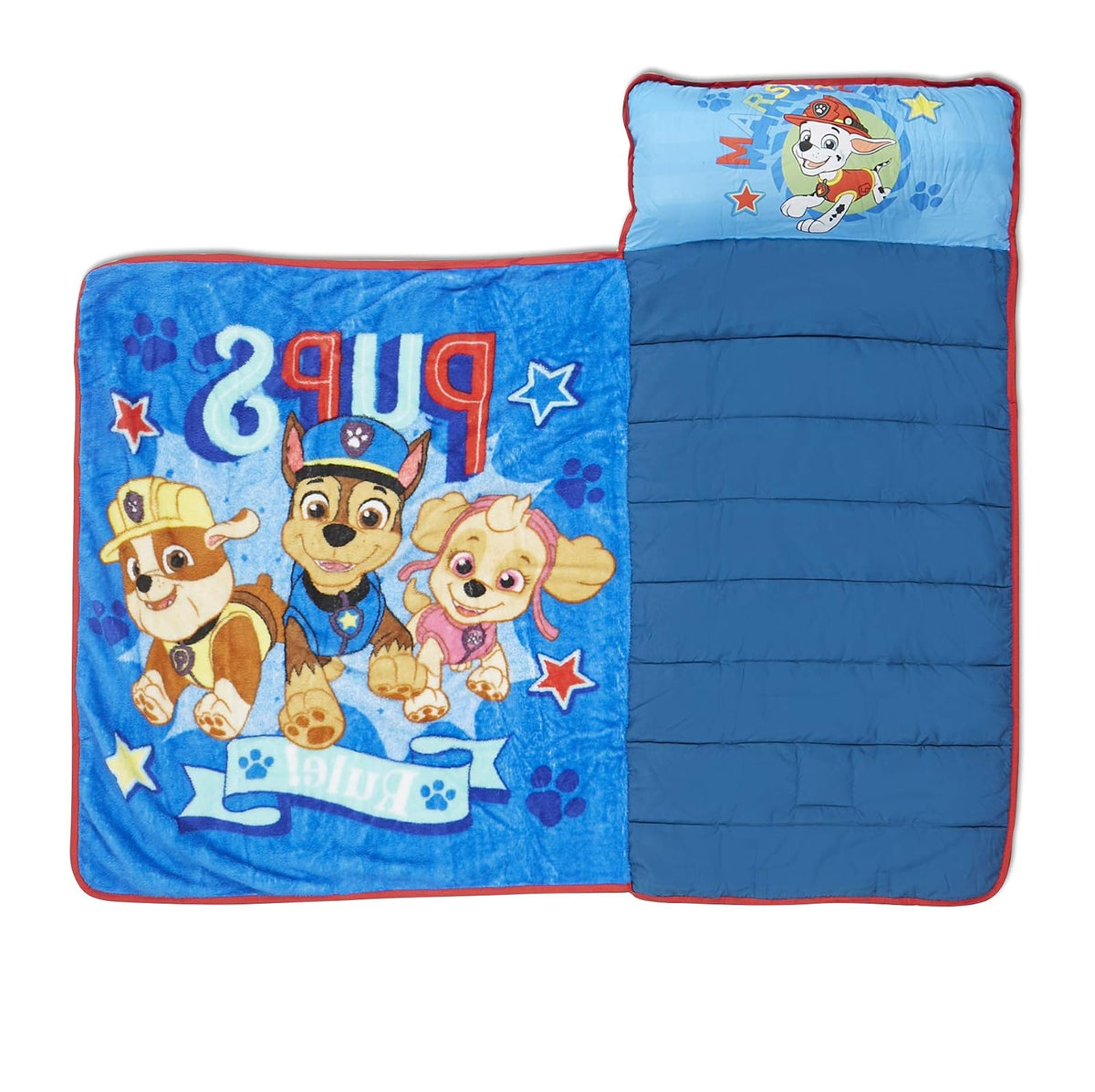 Paw Patrol We a Team - Juego de colchoneta de siesta acolchada con almohada integrada y manta de felpa - Tapete portátil para siesta para guardería, preescolar, fiestas de pijamas y viajes, para niños