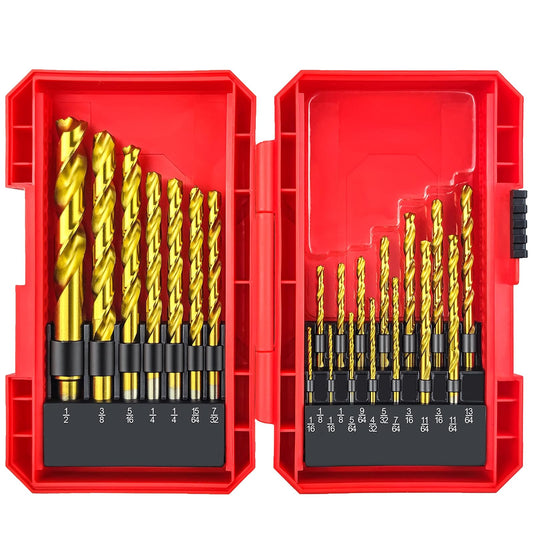 YIYITOOLS - Juego de 21 brocas de titanio para cortar metales duros, como acero inoxidable, aleación de aluminio y aleación de titanio, 21 piezas