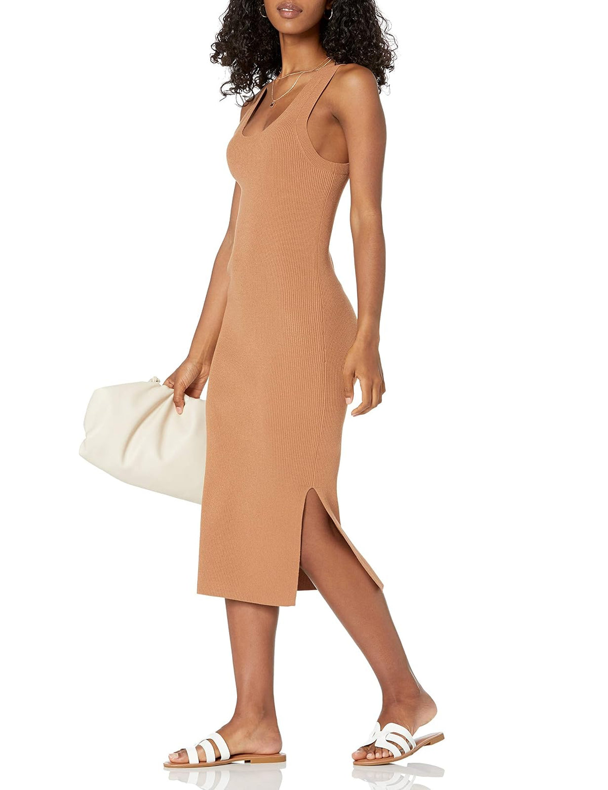 The Drop Yasmin Vestido Midi Acanalado Para Mujer, Sin Mangas