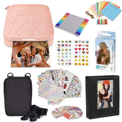 HP Sprocket Impresora Fotográfica Portátil 2x3 - Pink - Paquete de inicio