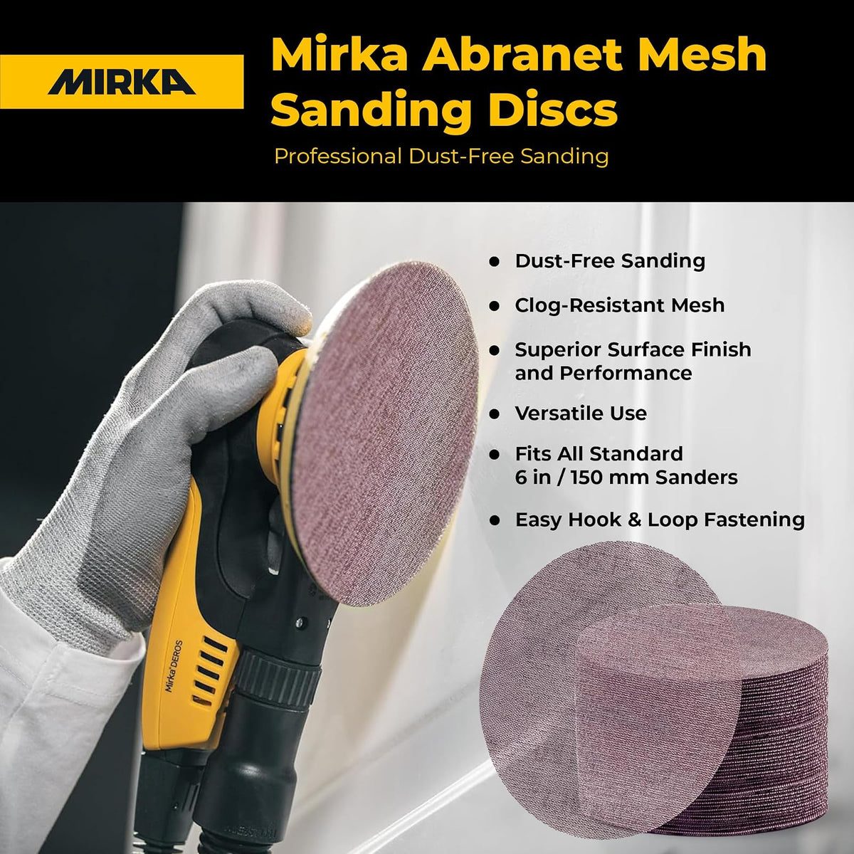 Mirka 9A-241-100 Discos de lijado de malla abrasiva de grano 100 de 6 pulgadas, caja de 50 discos