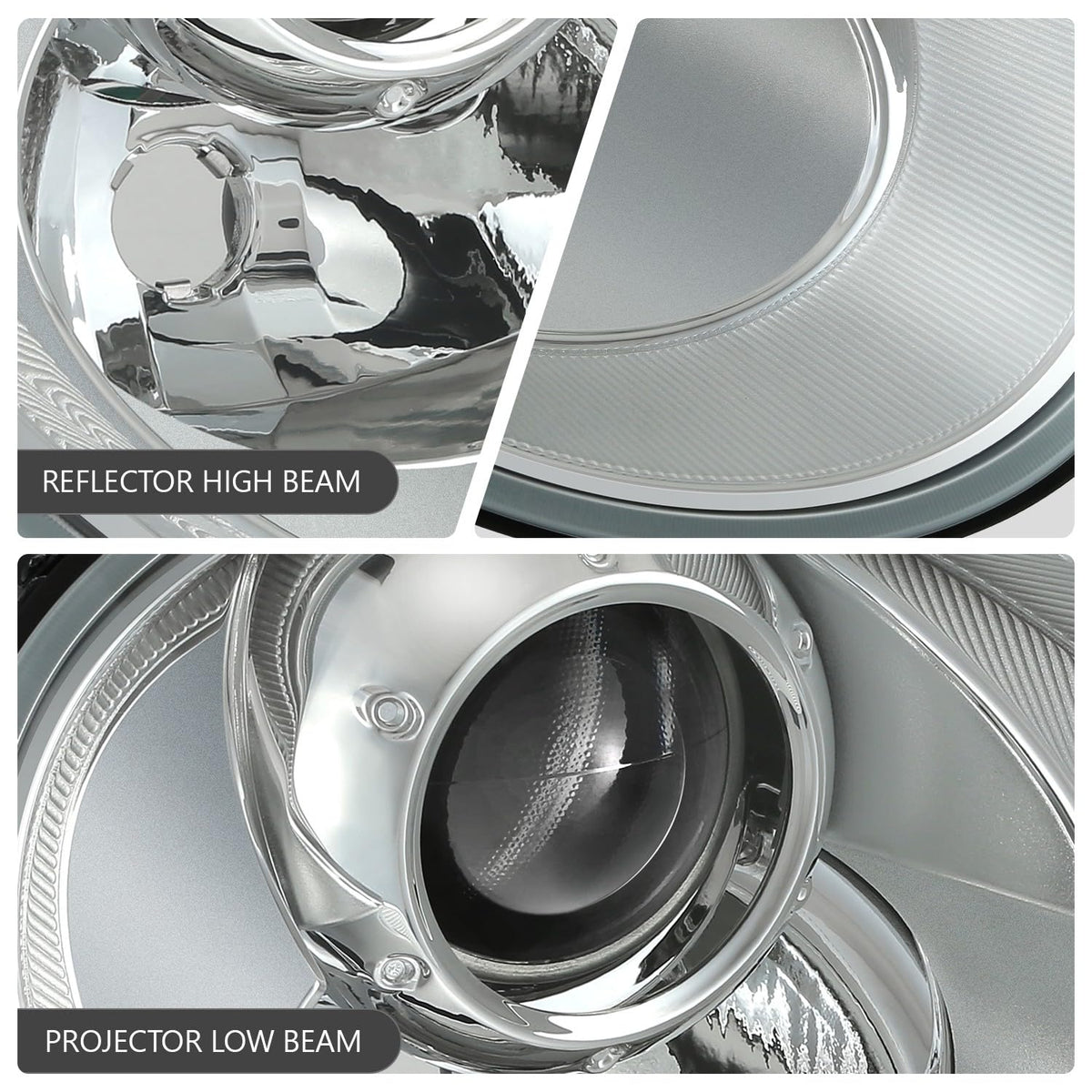 DNA MOTORING - Conjunto de Faros Delanteros de proyector Derecho Compatible con VW Beetle 2006-2010, Lente cromada/Transparente, VW2519109, OEM-HL-0337-R