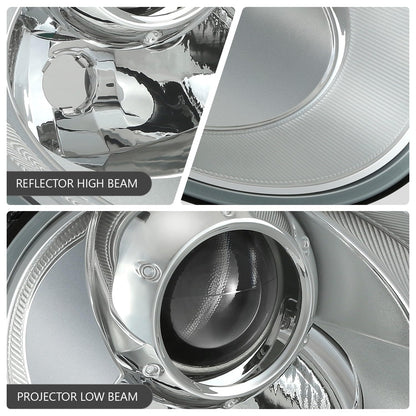 DNA MOTORING - Conjunto de Faros Delanteros de proyector Derecho Compatible con VW Beetle 2006-2010, Lente cromada/Transparente, VW2519109, OEM-HL-0337-R