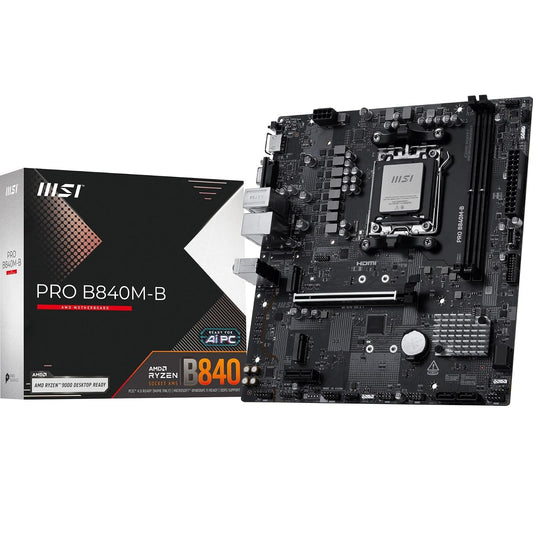 Tarjeta Madre MSI Pro B840M-B, mATX - AMD Ryzen 9000/8000 / 7000, AM5 - DDR5 Memory Boost (8000+ MT/s OC), PCIe 4.0 x16, M.2 Gen4, LAN 2.5G