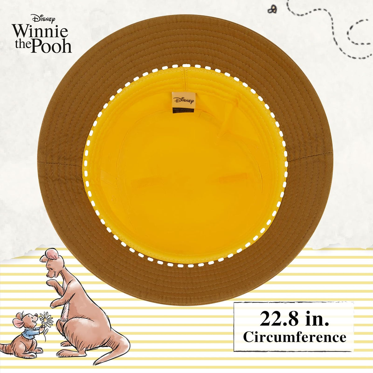 Concept One Sombrero Disney Winnie The Pooh Viaje | Plegable, Orejas de Oso 3D, Talla única, Color Amarillo Miel, Ala ancha, 100% algodón