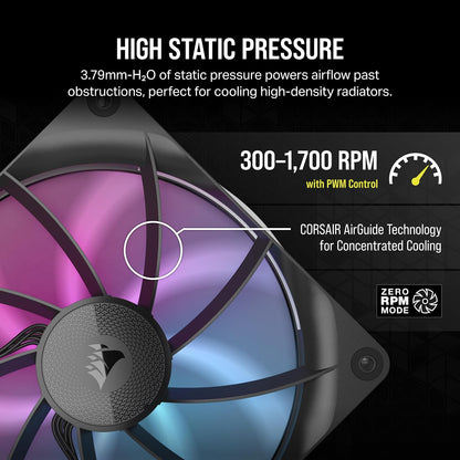 CORSAIR iCUE Link RX140 Ventiladores PWM RGB de 140 mm con iCUE Link System Hub - Rodamiento de Cúpula Magnética - Paquete Doble - Negro