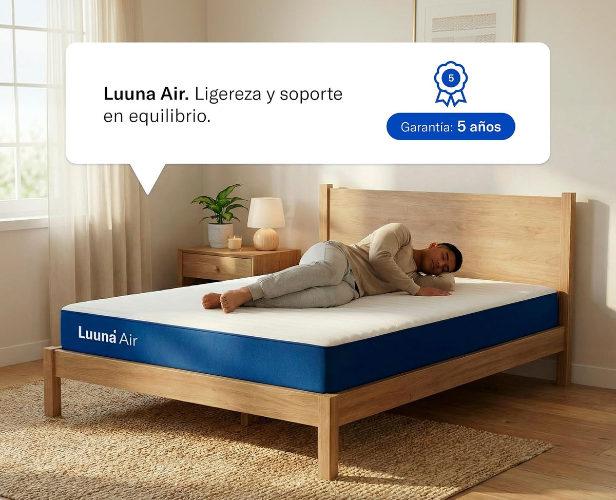 Luuna Colchón en Caja Air Individual, Memory Foam, Reduce la Transferencia de Movimiento, Brinda Soporte y firmeza, Mayor frescura, Marca Mexicana, 5 Años de Garantía