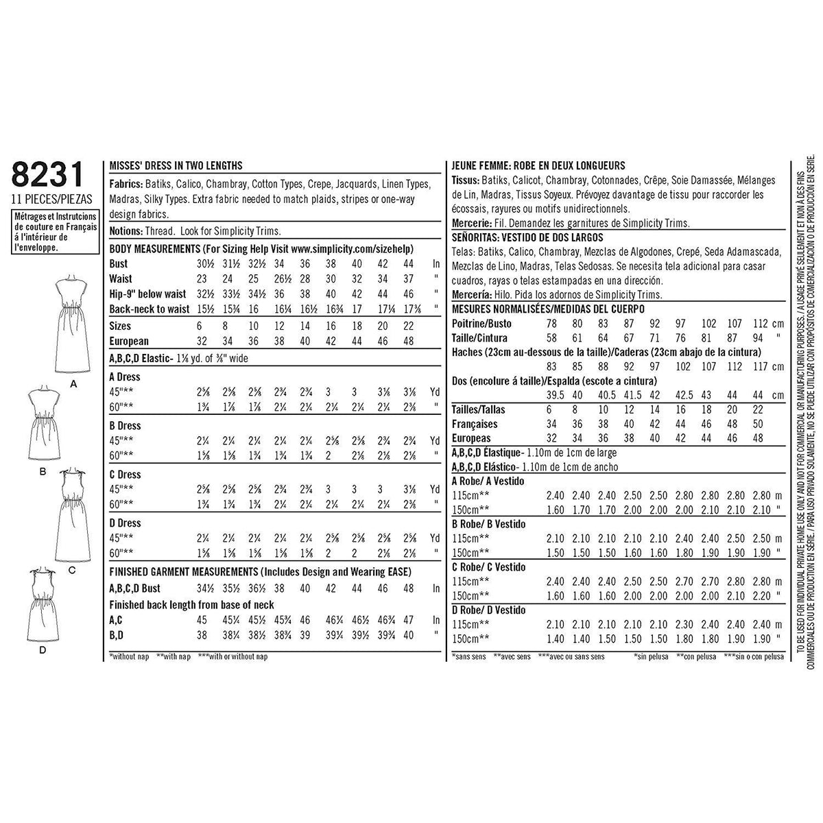 Simplicity Pattern 8231 R5 Vestido, Tallas en Dos Longitudes por Coser casa Siete, tamaño 14 – 16 – 18 – 20 – 22