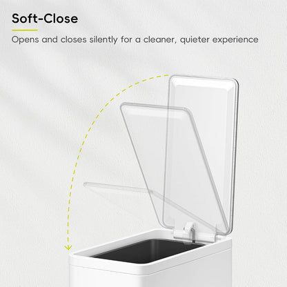 EKO - Cubeta de basura pequeña y delgada para baño con tapa, de acero inoxidable, con cubeta interior extraíble, 6 L / 1.6 Gal, escalonado (blanco)