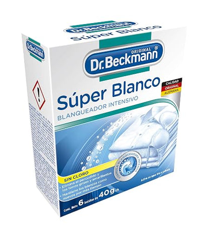 Dr. Beckmann, Antisarro y Cal, para Baño y Cocina, Aroma Cítrico, 500 ml +, Blanqueador Intensivo, Súper Blanco, 1 caja con 6 bolsas de 40 g c/u