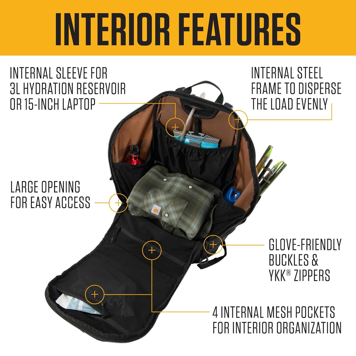 Carhartt 45l Nylon Internal Frame Hiking Backpack, Durable Pack With 15" Laptop Sleeve Mochila de senderismo de nailon 45L Unisex adulto