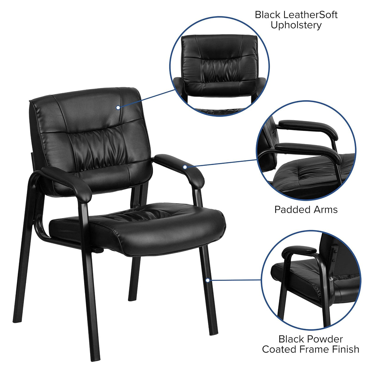 Flash Furniture Haeger LeatherSoft - Silla de recepción ejecutiva con reposabrazos Acolchados, Silla Lateral tapizada para Sala de Estar u Oficina, Color Negro