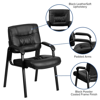 Flash Furniture Haeger LeatherSoft - Silla de recepción ejecutiva con reposabrazos Acolchados, Silla Lateral tapizada para Sala de Estar u Oficina, Color Negro