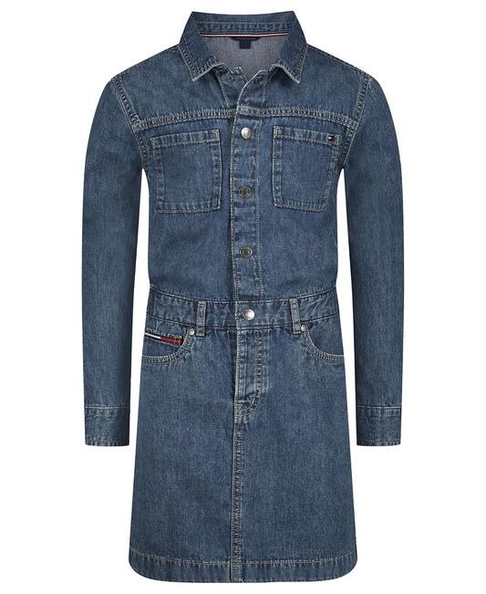 Tommy Hilfiger Short Sleeve Lightweight Denim Dress, Collared with Cinched Waist Vestido Niñas