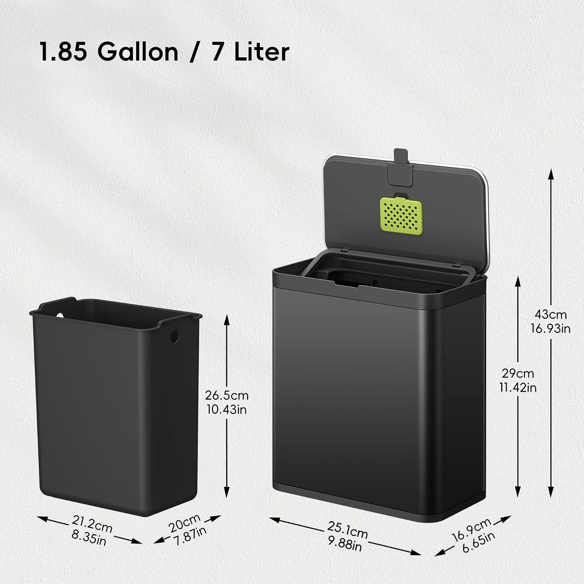 EKO - cubeta de compostaje de cocina, acero inoxidable de 7 litros/1.85 galones con cubeta interior extraíble y compartimento desodorante, contenedor de compostaje de encimera 2 en 1 con tapa, carrito