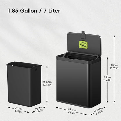 EKO - cubeta de compostaje de cocina, acero inoxidable de 7 litros/1.85 galones con cubeta interior extraíble y compartimento desodorante, contenedor de compostaje de encimera 2 en 1 con tapa, carrito