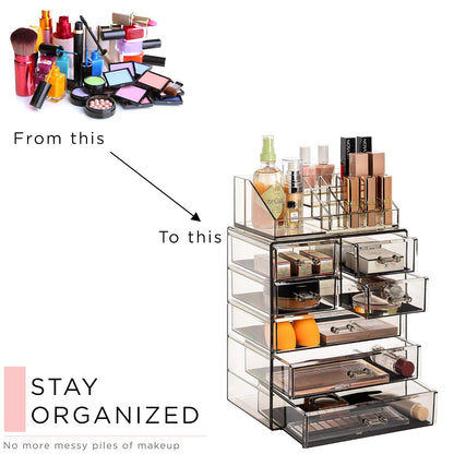 Sorbus Estuche acrílico para almacenamiento de joyas y maquillaje cosmético - Diseño espacioso - Ideal para baño, vestidor, tocador y encimera
