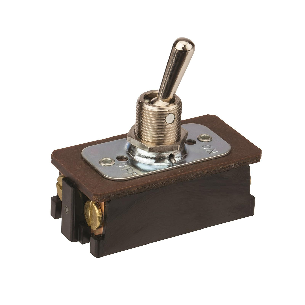 Interruptor de palanca, contacto mantenido y múltiples polos, función de corte de encendido y apagado, DPST, actuador de latón/níquel, 20/10 amperios a 125/250 VAC/DC, conexión de tornillos