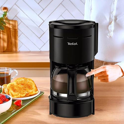 T-fal Cafetera de Filtro Heliera Petit Negra CM3218MX | Capacidad 6 tazas, sistema antigoteo, filtro permanente lavable