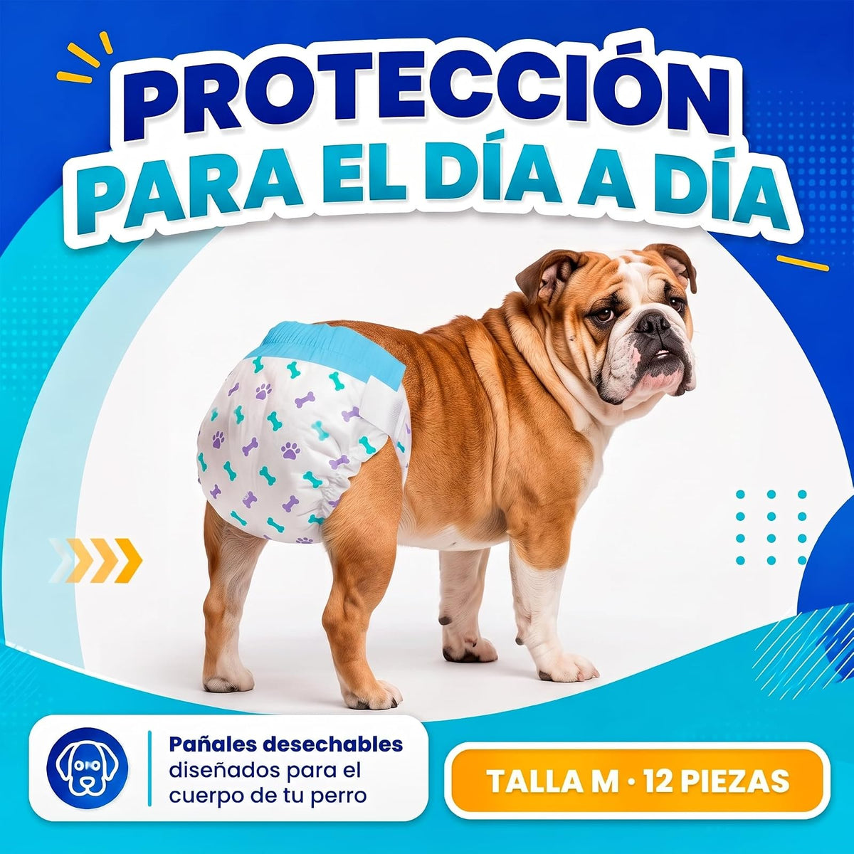 Fancy Pets Pañales Desechables para Perro Med, Súper Absorbentes, 12 Piezas, para Incontinencia, Entrenamiento y Celo, Cómodos y Ajustables