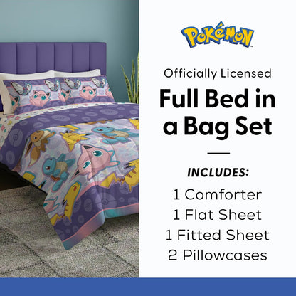 Northwest Pokemon Juego de Cama de tamaño Completo en una Bolsa, Ropa de Cama de Anime para niños, Mantas para niños y niñas, Batalla amistosa