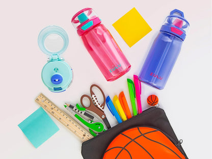 ZULU Kids Flex - Botella de agua de plástico Tritan de 16 onzas con boquilla de silicona, tapa abatible a prueba de fugas y bucle de transporte suave al tacto para mochila escolar, lonchera y deportes