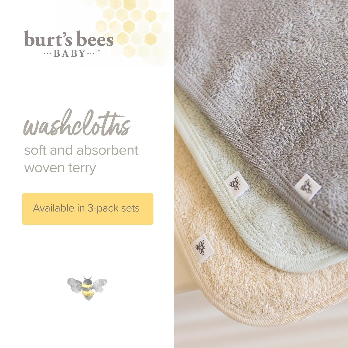 Burt's Bees - Paños para bebé, 100% algodón orgánico, Suave y súper Absorbente de Tela de Rizo y paño de Lavado de Rizo