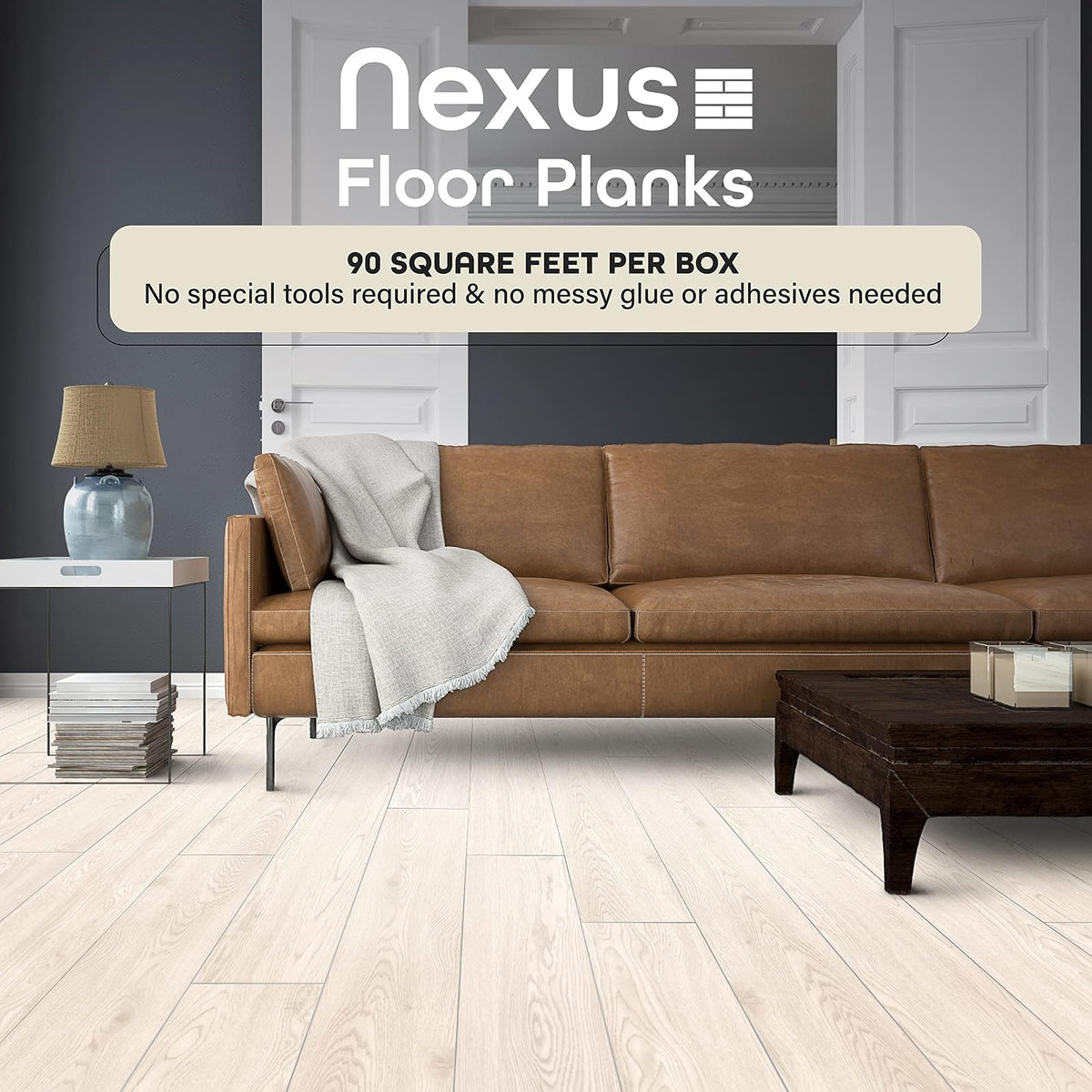 Achim Home Decor - Tablón de madera autoadhesivo de vinilo, paquete de 60 (90 pies cuadrados) – 6 pulgadas de ancho, 36 pulgadas de largo, 1,2 mm, roble blanco, simplemente despegar y pegar, tablones Nexus fáciles de hacer tú mismo para cualquier habitaci