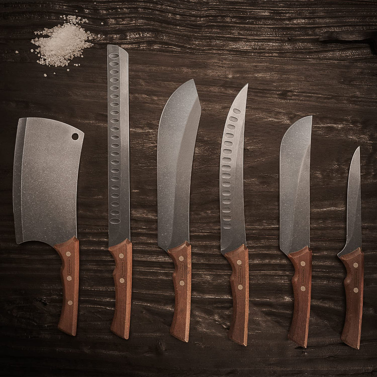 TRAMONTINA - Cuchillo para Carne Churrasco Black, con Lámina de Acero Inoxidable Oscurecido, Mango de Madera y Remaches de Acero Inoxidable, Cubierto para Cortes Grandes, Tamaño de 10"